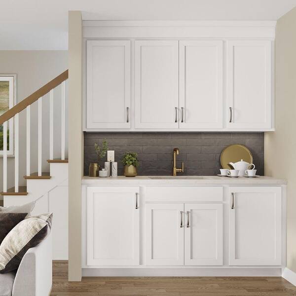 Shaker Partial Overlay 27 in. W x 12 in. D x 30 in. H Plywood Assembled Wall Kitchen Cabinet in Linen White