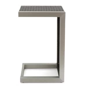 Valentina Grey Faux Rattan C-Shaped Outdoor Side Table