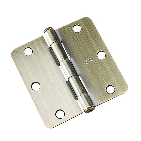 Onward 3-1/2 in. x 3-1/2 in. Antique Brass Full Mortise Butt Hinge with Removable Pin (2-Pack)