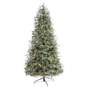 7.5 ft. Pre-Lit Snowed Tipped Mixed Pine Artificial Christmas Tree with 600 Clear LED Lights, Pine Cones