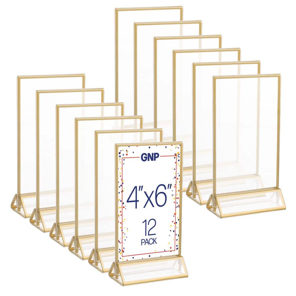 4x6 Picture Frames 6-Pack – Floating Frame Set for Table Numbers, Wedding Signs, Photos, or Table Decor by Great Northern Party (Gold)