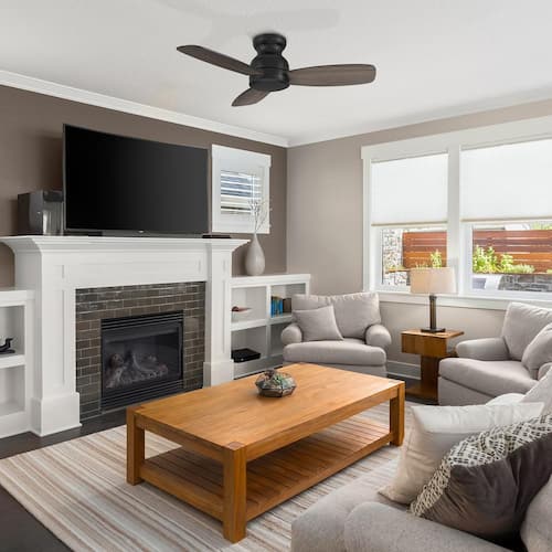 Osborn 44 in. Indoor Black 10-Speed DC Motor Flush Mount Ceiling Fan with Remote Control CARRO Ceiling Fans Without Lights