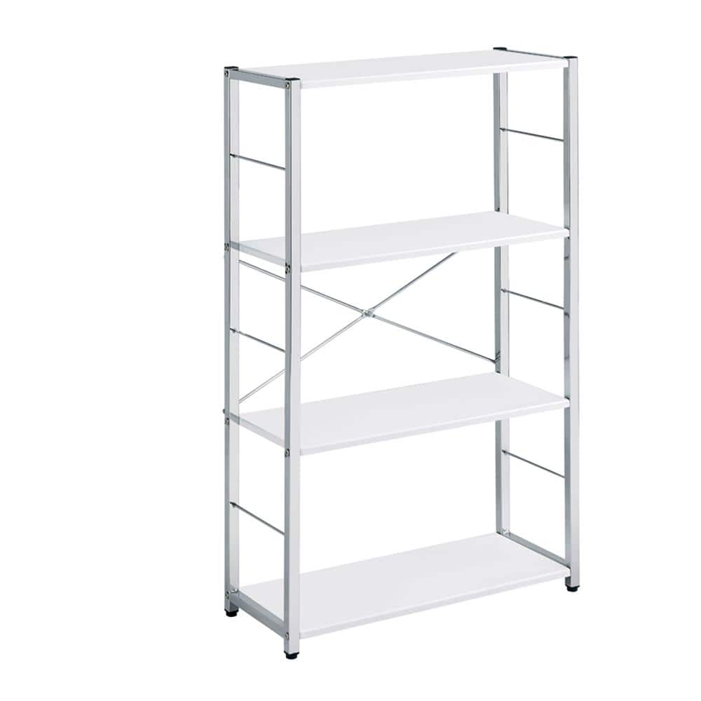 White and Chrome Adjustable 4-Tier Metal Frame Bookshelf