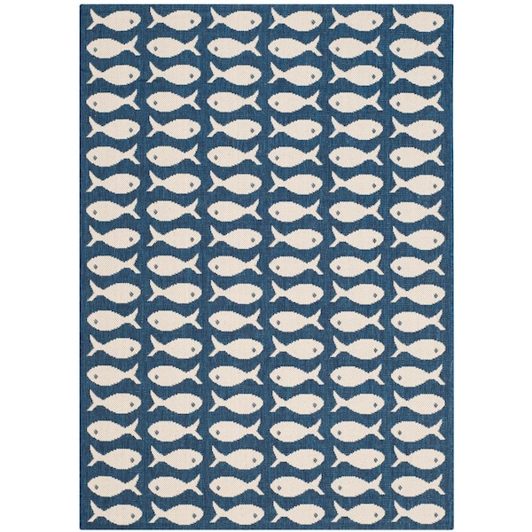 Safavieh Courtyard Navy/Beige 4 ft. x 6 ft. Geometric Indoor/Outdoor Area Rug