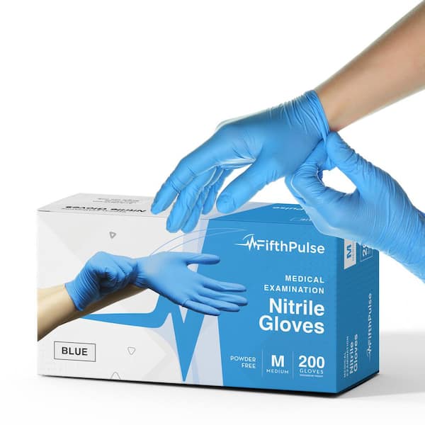 FifthPulse Medium Nitrile Exam Latex Free and Powder Free Gloves in Blue - Box of 200