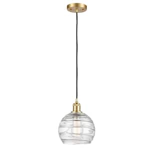 Athens Deco Swirl 1-Light Satin Gold Shaded Pendant Light with Clear Deco Swirl Glass Shade