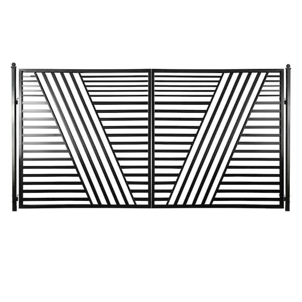 12 ft. x 6 ft. Sofia Black Metal Steel Dual Swinging Driveway Fence Gate