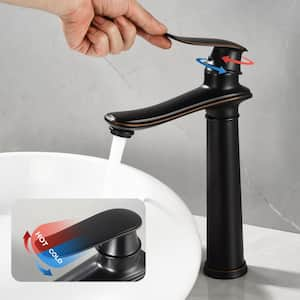 Single Handle Single Hole Bathroom Vessel Sink Faucet, Waterfall Bathroom Faucet with Pop-Up Drain in Oil Rubbed Bronze