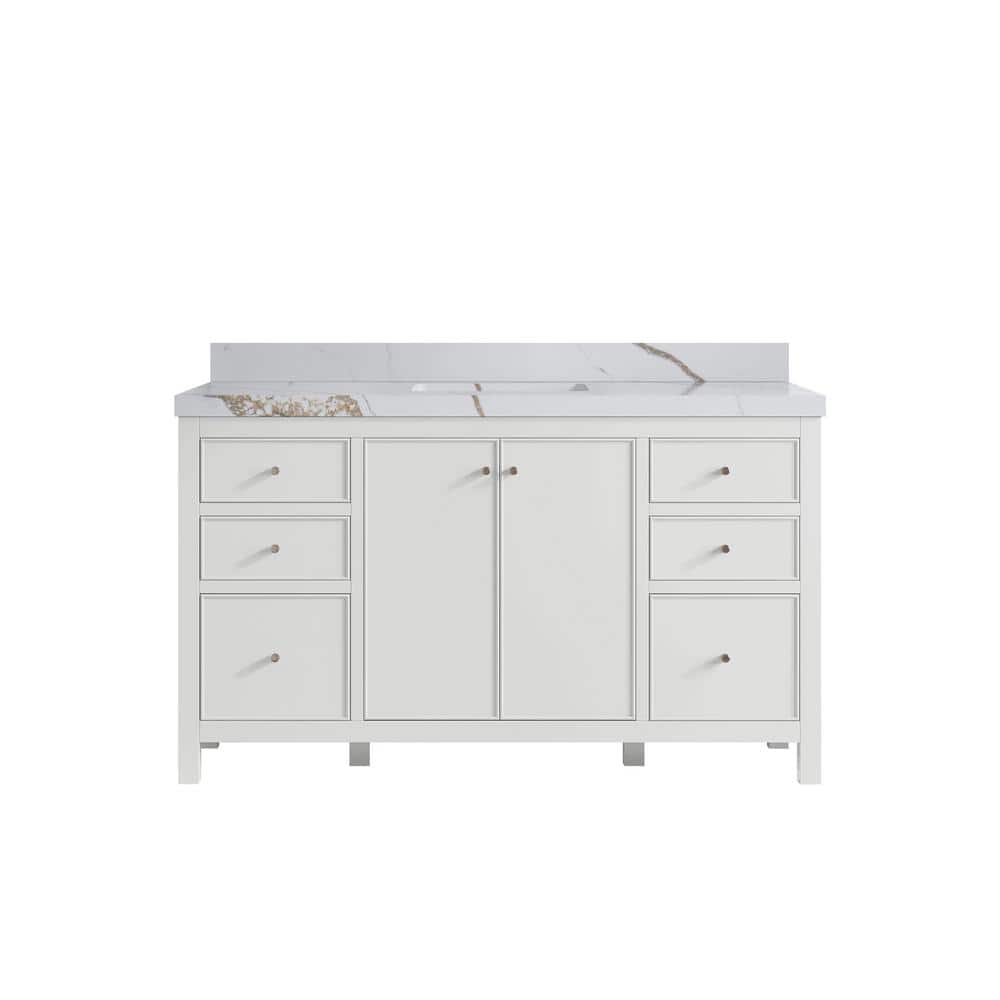 Chicago 60 in. Single Sink Freestanding White Bath Vanity with Calacatta Gold Qt. Top Unassembled price history on PriceWatchPro