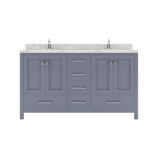 Virtu USA Caroline Avenue 60 in. W x 22 in. D x 35 in. H Single Sink Bath Vanity in Gray with Quartz Top