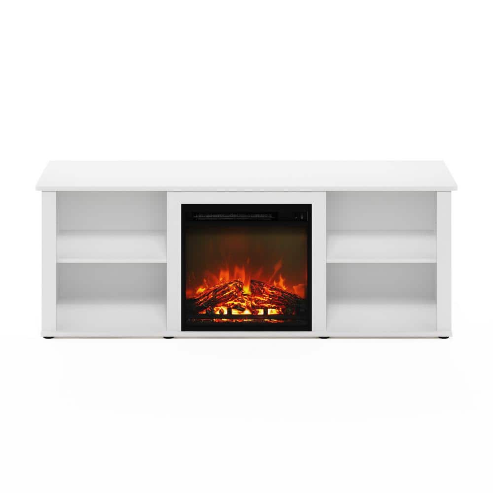 Solid White 60 Inch TV Stand with Electric Fireplace
