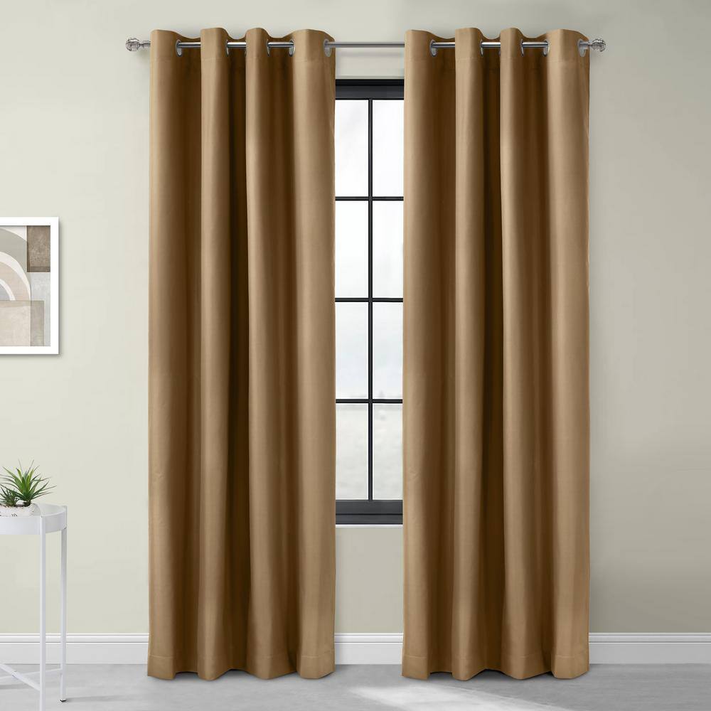 Alpine Sand Polyester Solid 52 in. W x 63 in. L Grommet Indoor Blackout Cur