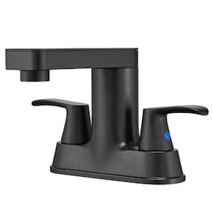 Minimalist 4 in. Centerset Double Handle 360-Degree rotation Bathroom Faucet with Drain kit Included in Matte Black