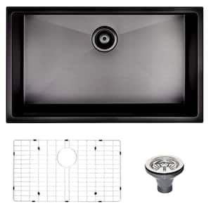 Black Stainless Steel 30 in. Single Bowl Undermount Workstation Kitchen Sink With Sink Grid