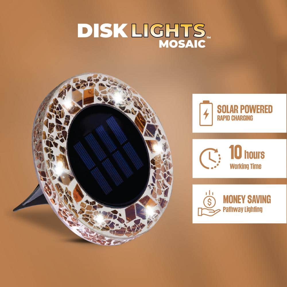 Tan Mosaic Solar Powered LED Pathway Disk Lights, 8-Pack