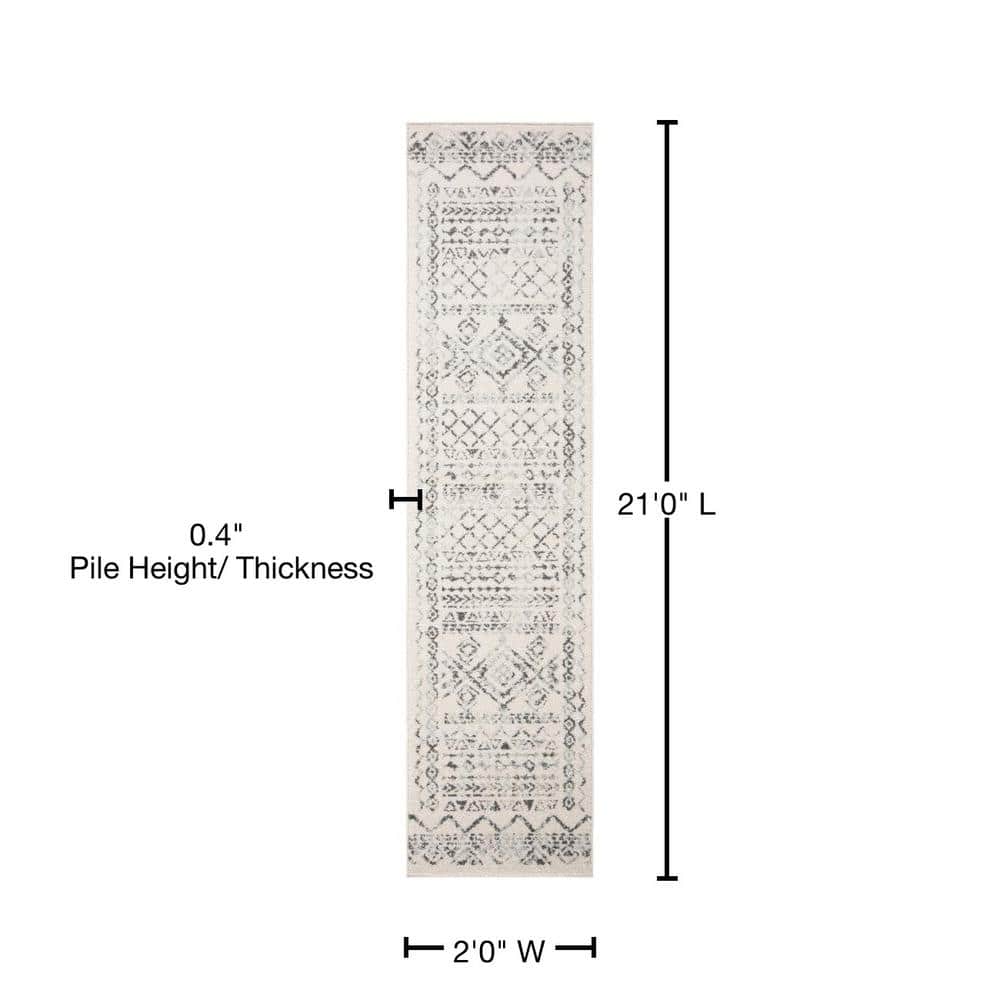 Ivory and Grey Synthetic Runner Rug, 2' x 21'