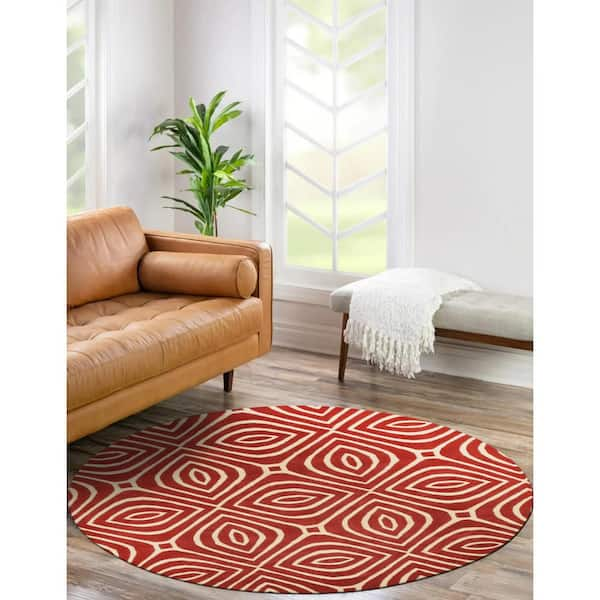 EORC Red Hand-Tufted Wool Contemporary Marla Rug, 5' x 8