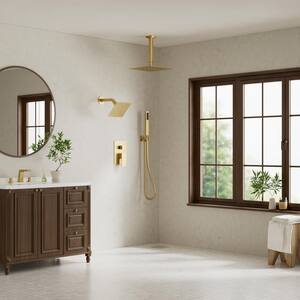 3-Spray Ceiling Mount 10 and 6 in. Dual Shower Head and Handheld Shower Head 2.5 GPM in Brushed Gold (Valve Included)