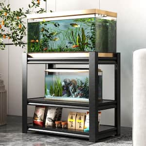 31.5 in. H 3-Shelf Black Metal Pantry Organizer 40-50 Gal. Fish Tank Stand Metal Shelving with Adjustable Shelves