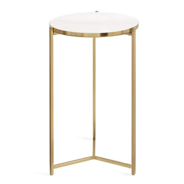 Kate and Laurel Aguilar 15 in. Gold Round Marble End Table