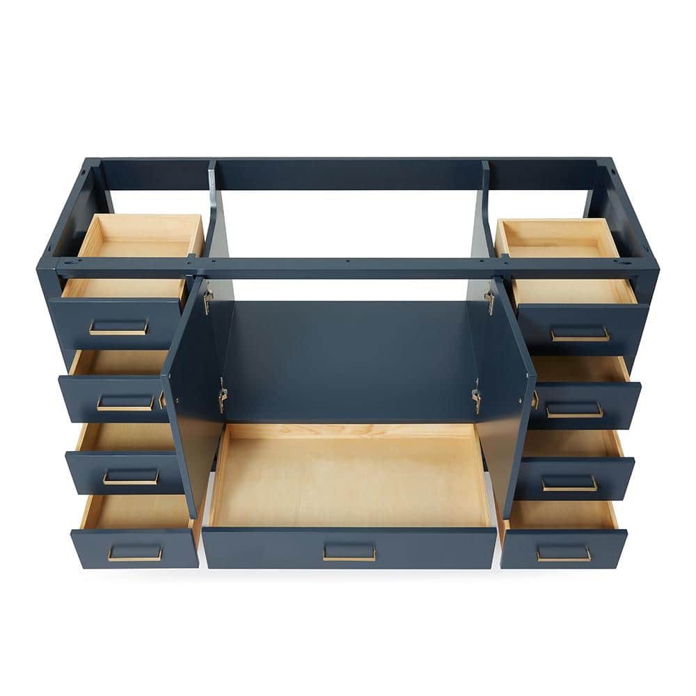 Midnight Blue 60" Solid Wood Freestanding Vanity Cabinet