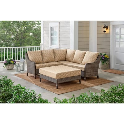 Hampton Bay Windsor Brown Wicker Outdoor Patio Ottoman with