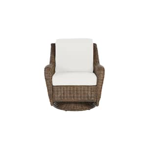 Cambridge Brown Wicker Outdoor Patio Swivel Rocking Chair with Bare Cushions