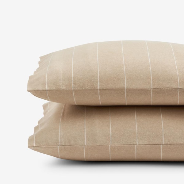 The Company Store Legends Hotel Bromley Stripes Yarn-Dyed Velvet Wheat Cotton Flannel Standard Pillowcase (Set of 2)