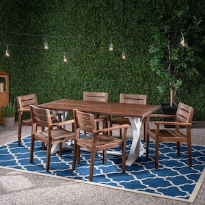 Kentwood Dark Brown 7-Piece Acacia Wood Rectangular Table Outdoor Patio Dining Set