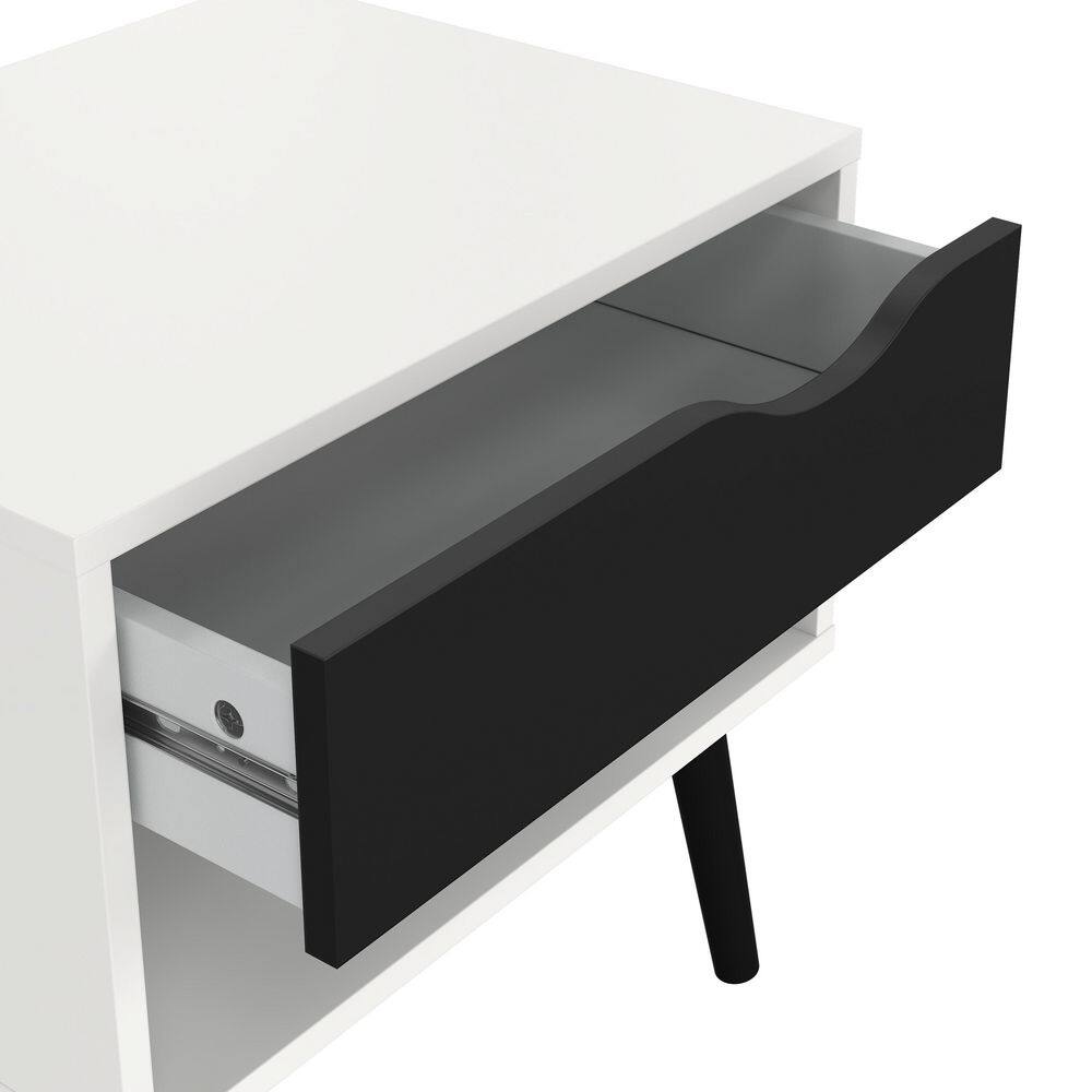 Diana Scandinavian Two-Tone White & Black Matte Nightstand with Drawer