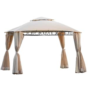 12 ft. x 10 ft. Beige Steel Double Tiered Grill Canopy Gazebo with UV Protection