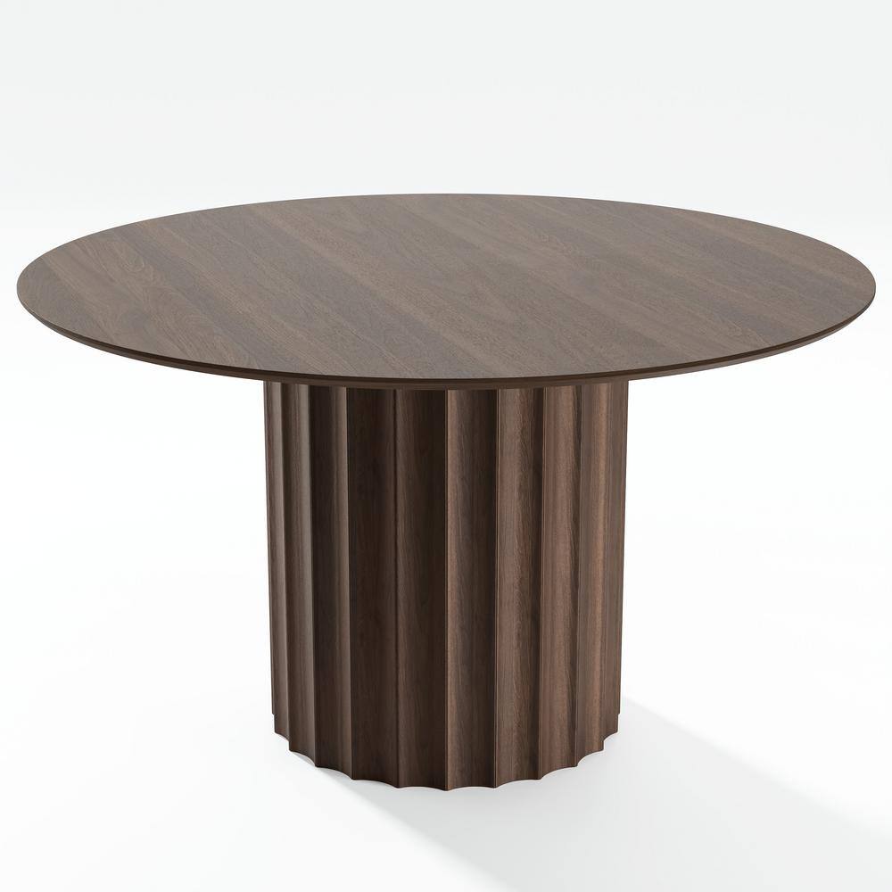 Round Walnut Wood 52 in. Column Base Dining Table Seats 6