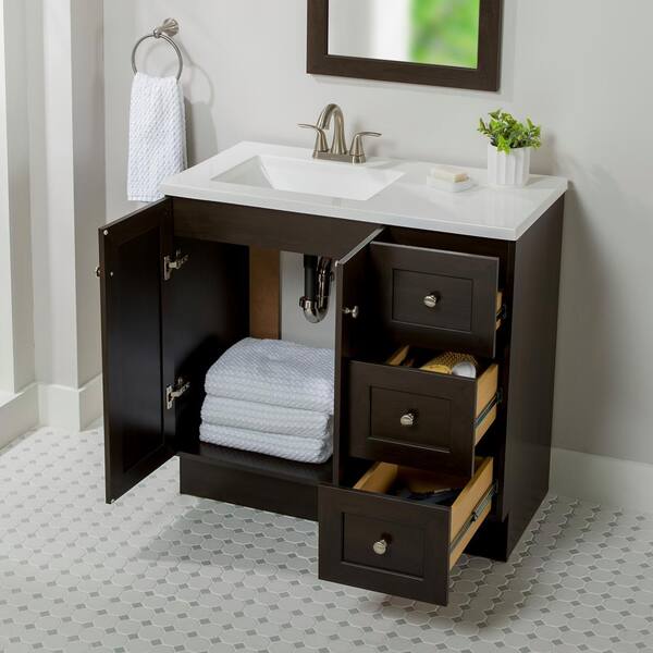 Glacier Bay Bannister 37 in. Single Sink Dusk Bath Vanity with White Cultured Marble Top Assembled BA36P2 DK