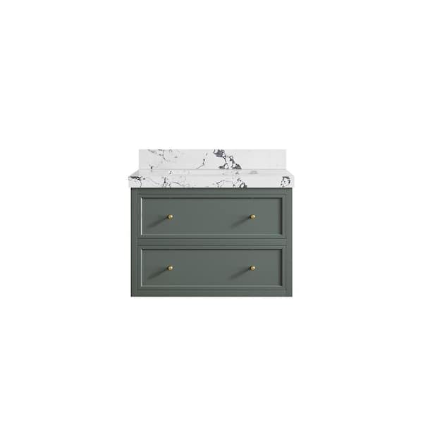 Willow Collections Roswell 30 in. W x 22 in. D x 36 in. H Single Sink Bath Vanity in Pewter Green with 2 in. Viola Night qt. Top