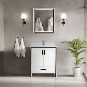 Ziva 30 in W x 22 in D White Bath Vanity, White Quartz Top and 28 in Mirror