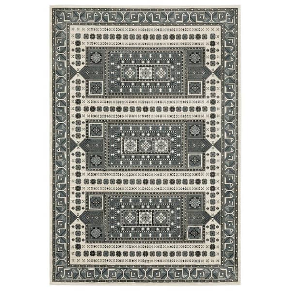 10 ft. x 13 ft. Gray, Blue Medallion Washable Area Rug