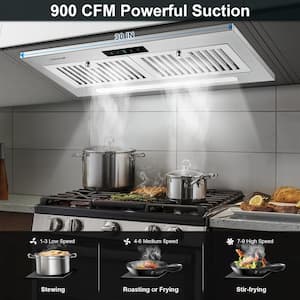 30 in. 900 CFM Ducted Insert Range Hood in Stainless Steel with 9-Speed Exhaust Fan and Dishwasher-Safe Filters