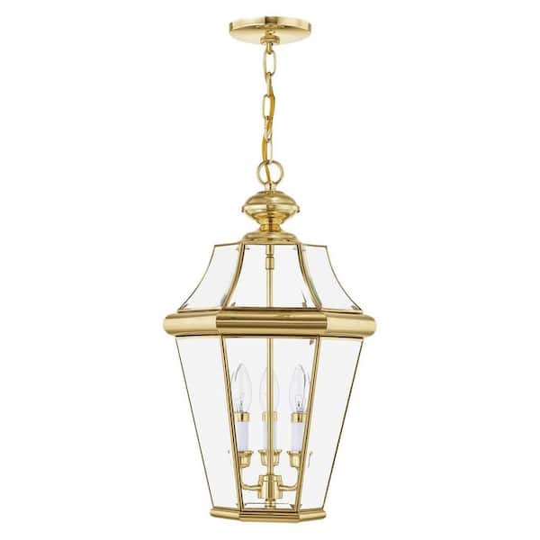 Livex Lighting Georgetown 3 Light Polished Brass Outdoor Pendant Lantern  2365-02 - The Home Depot