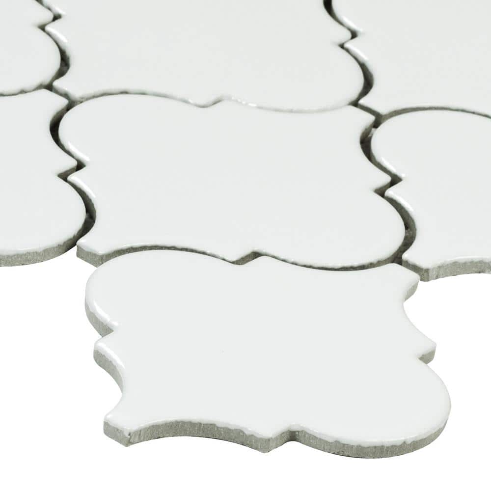 Whisper White Arabesque Ceramic Mosaic Tile Sheet