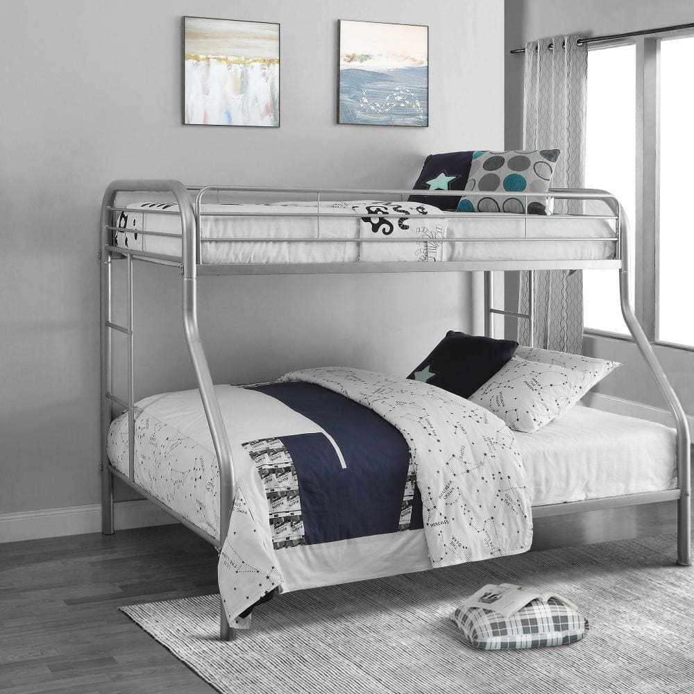 Benjara Tritan Silver Full Adjustable Bunk Bed with Metal Frame