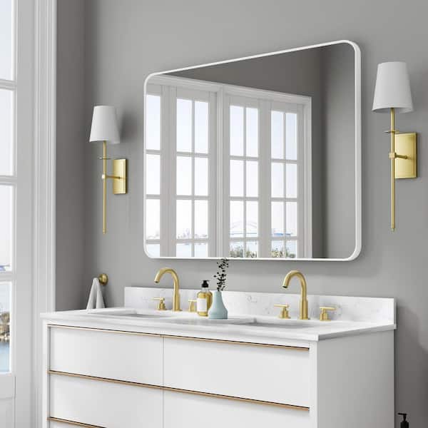 ANGELES HOME 48 in. W x 36 in. H Rectangular Aluminum Framed Wall-Mounted Bathroom Vanity Mirror in White