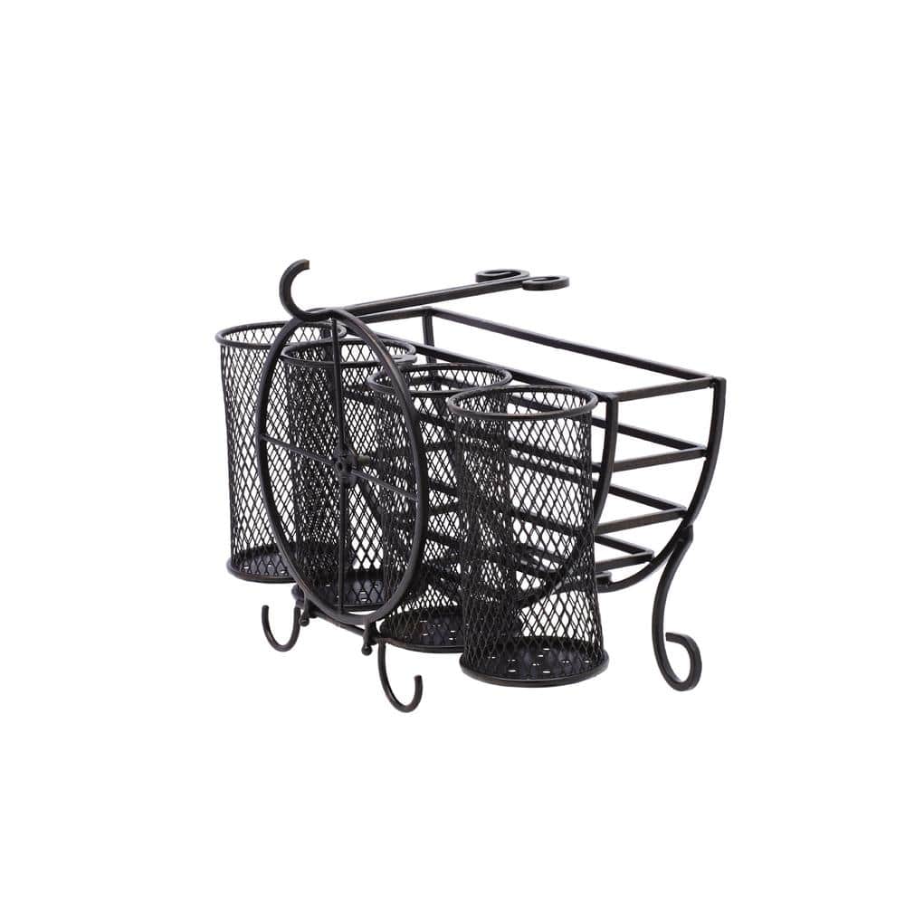 Antique Black Wrought Iron Picnic Caddy with Paper Towel Holder