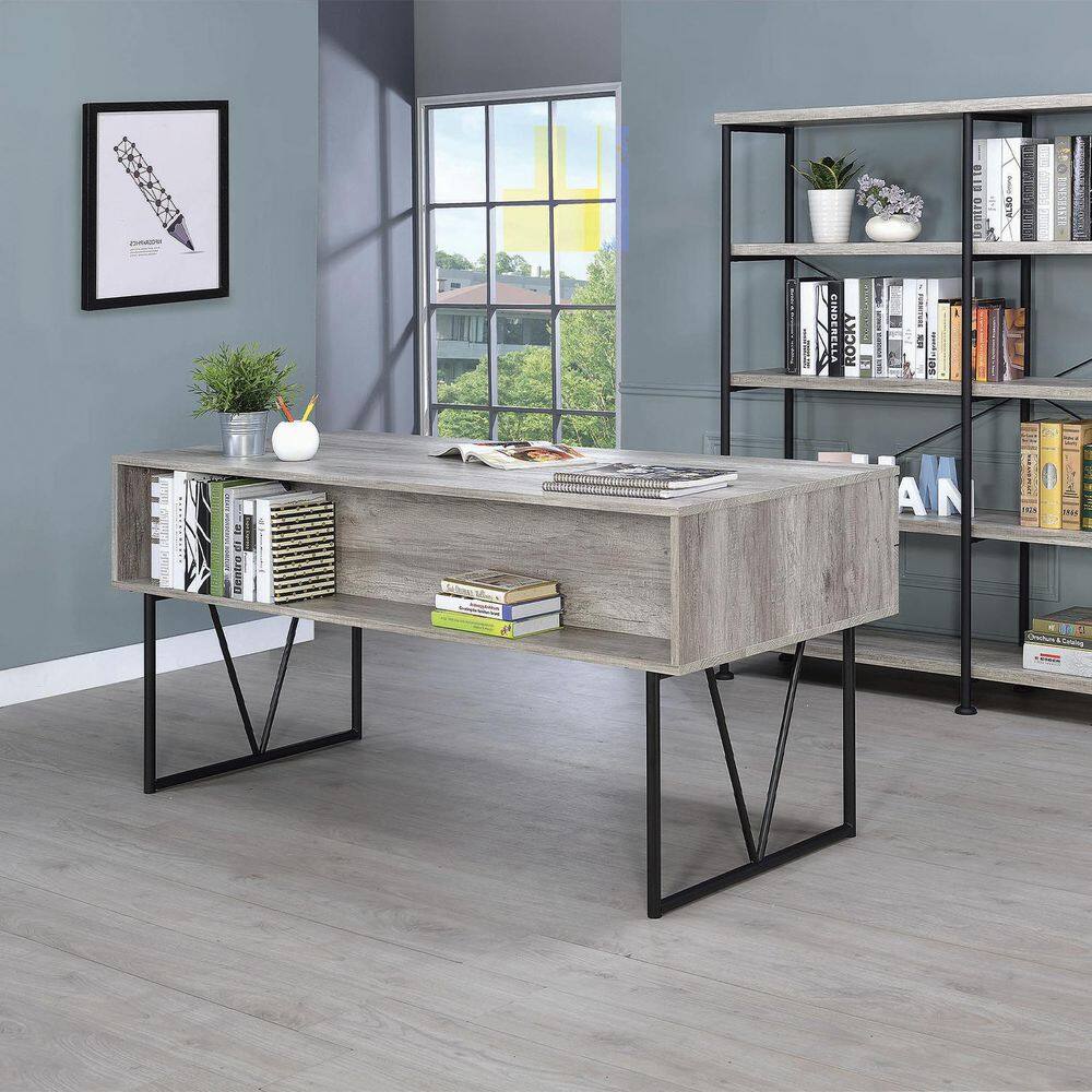 Analiese 63" Grey Driftwood Industrial Home Office Desk with 4 Drawers