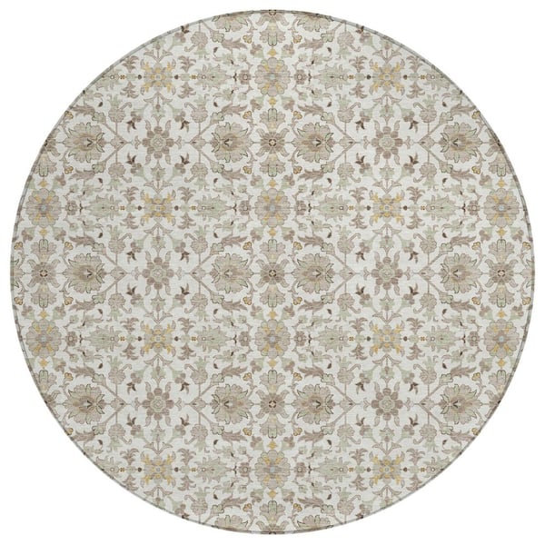 Chantille Machine Washable Indoor/Outdoor Abstract ACN3046 Ivory 8 ft. x 8 ft. Round Rug