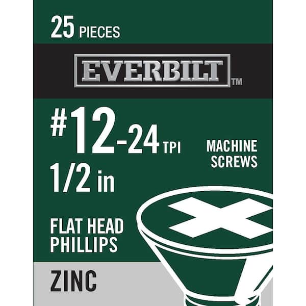 Everbilt #12-24 x 1/2 in. Phillips Flat Head Zinc Plated Machine Screw (25-Pack)