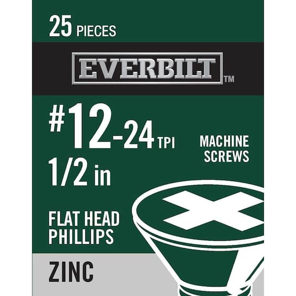 #12-24 x 1/2 in. Phillips Flat Head Zinc Plated Machine Screw (25-Pack)