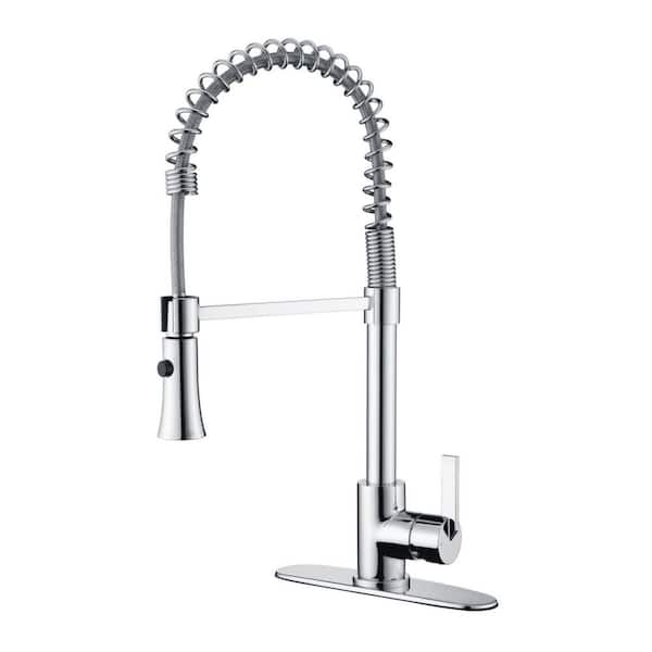 Ultra Faucets Euro Spring Spout Single-Handle Pull-Down Sprayer Kitchen Faucet w/Accessories Rust and Spot Resist in Polished Chrome