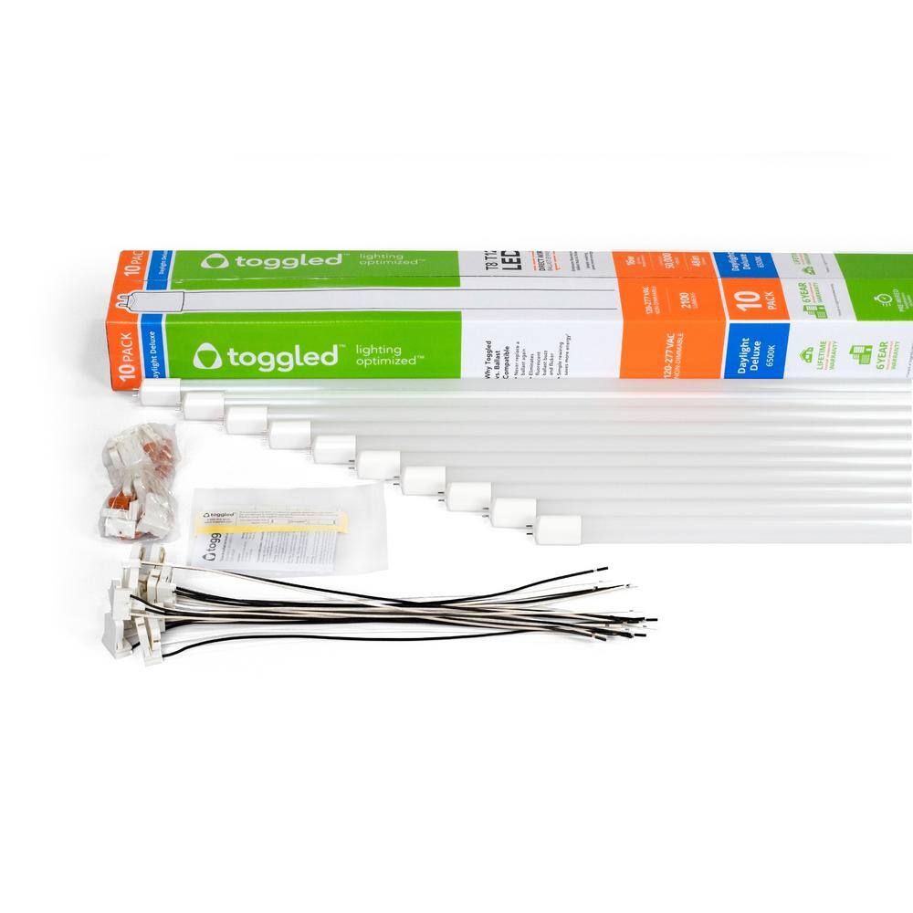Non-dimmable 2-Pack 4 ft 6500K Bright Daylight 48 Direct-Wire LED Tubes TOGGLED E416-65310-2 E-Series 