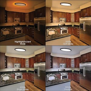 32 in. Low Profile Oval Oil Rubbed Bronze Faux Crackle Lens LED Flush Mount w/ Night Light Trim Adjustable CCT (4-Pack)