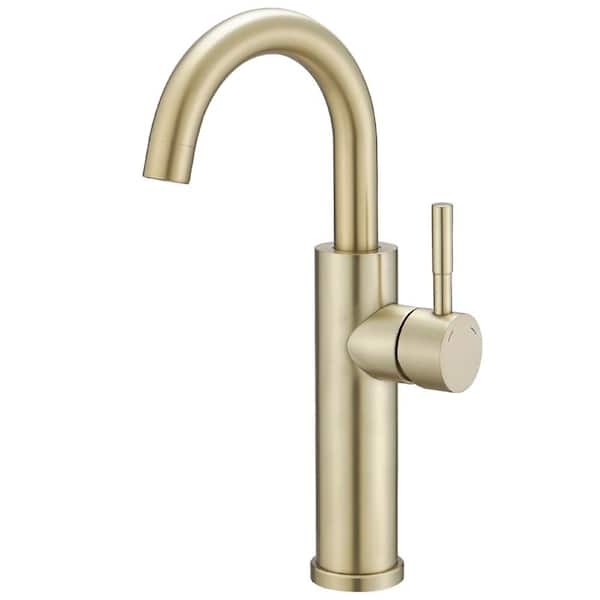 BWE Single Hole Single Handle High Arc Bathroom Bathroom Vessel Sink Faucet With Swivel Spout in Brushed Gold